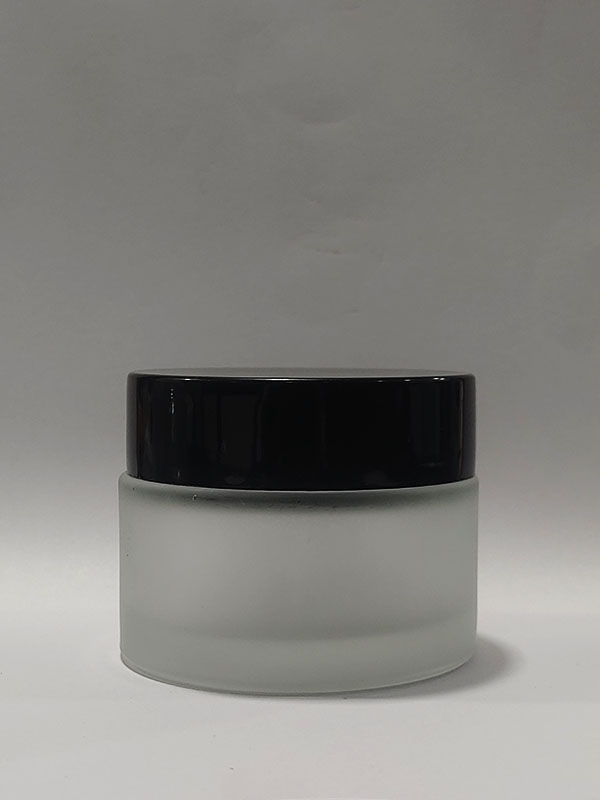 50 GM Wide Frosted Glass Cream Jar With Lid and Black ABS Cap